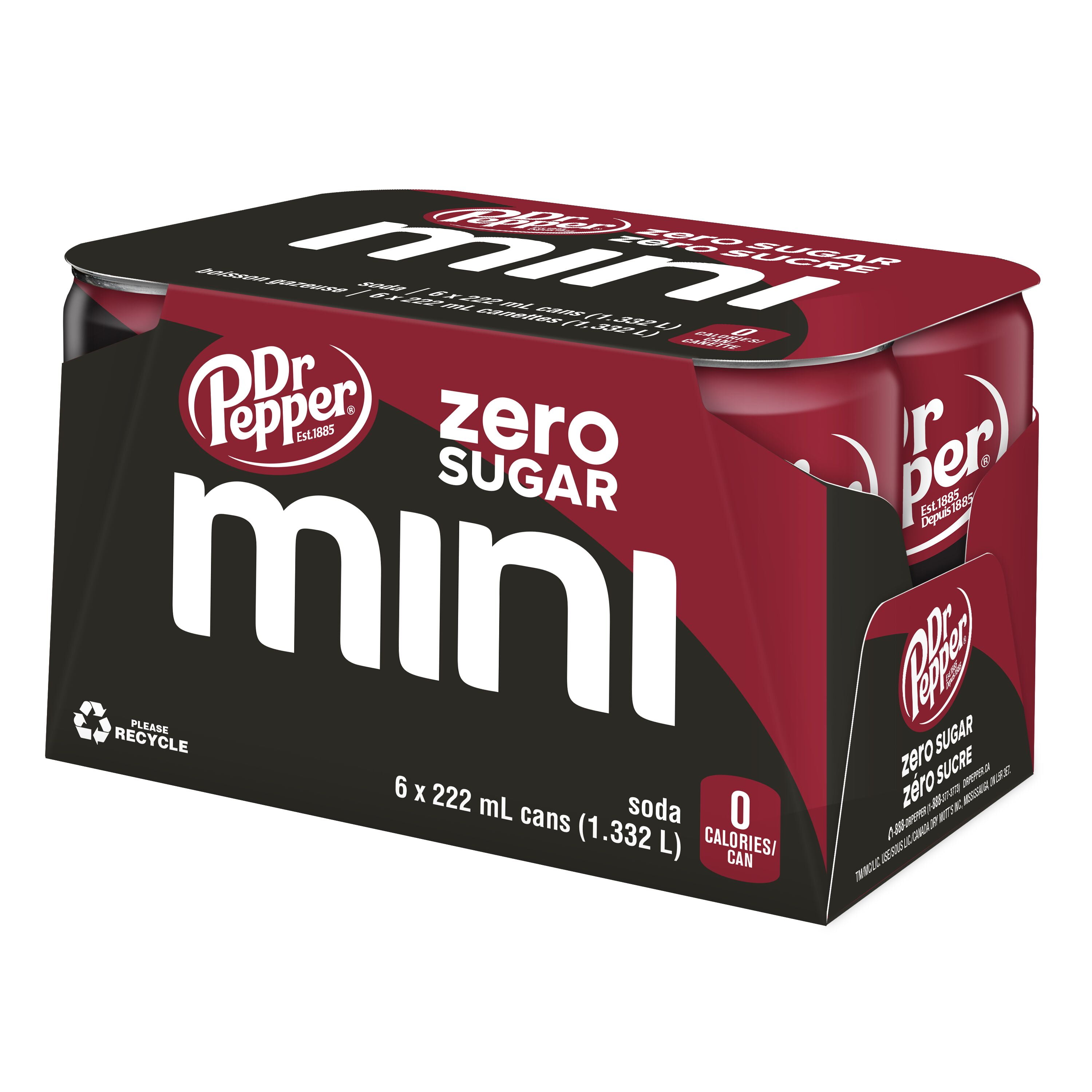 Dr Pepper Boissons aromatisées Original 6 x 222 mL Dr Pepper Zéro sucre est un mélange unique de 23 saveurs qui ne contient ni sucre ni calorie. Les autres sodas peuvent bien s'essayer, mais seul Dr Pepper Zéro sucre peut satisfaire votre envie de saveur!