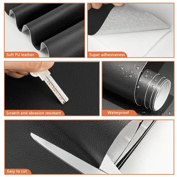 , 19.7 x 47 Inch Self Adhesive Leather Repair Patch Kit, Vinyl Leather Patch Tape for Couch Car Seats, Sofas, Office Chairs, Black