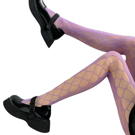 

Women Gothic Fishnet Lace Pantyhose Rose Leaves Patterned Side for Cross Hole Ti