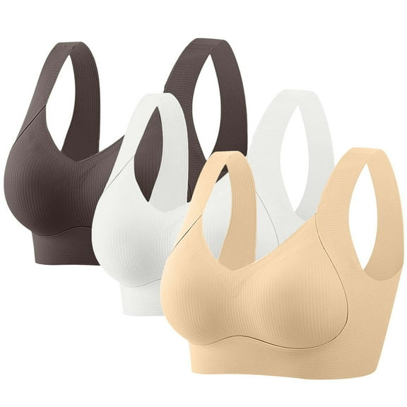 Fatuov Wirefree Bras for Women All Day Comfort Bras for Casual Full Coverage Push Up Seamless Breathable Plus Size Bralette, 3-Pack, Multicolor, 46C