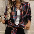 thumbnail image 5 of WRKEKC Long Sleeve Shirts for Women Plaid Print Collared Shirt with Button Detail and Pockets Oversized Fit Fall Winter Casual Outerwear, 5 of 7