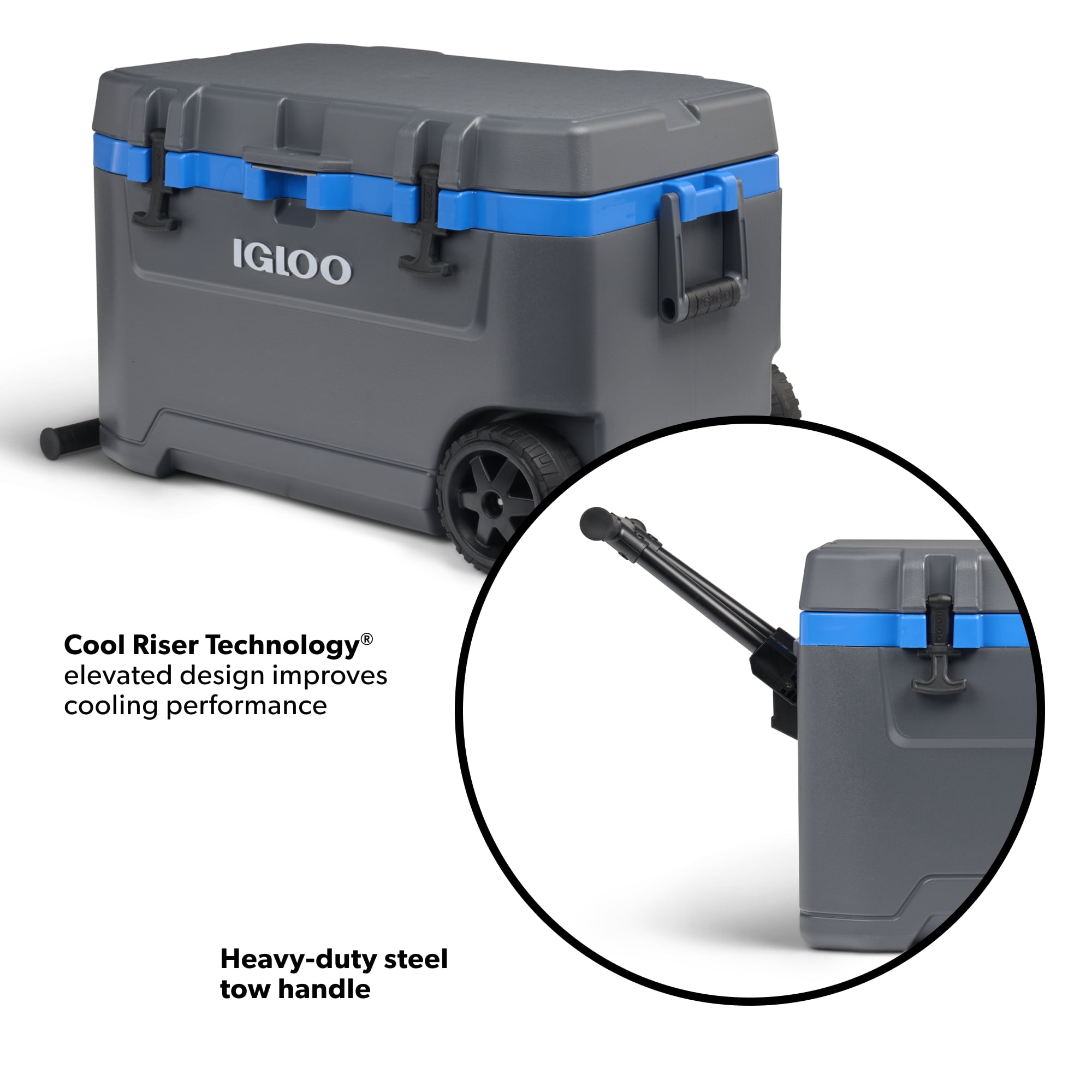 Igloo 72 QT Overland Ice Chest Cooler with Wheels, Gray and Sneaky Blue