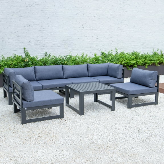 Patio Sectional Set 7 Piece Outdoor Furniture W/ Coffee Table Black