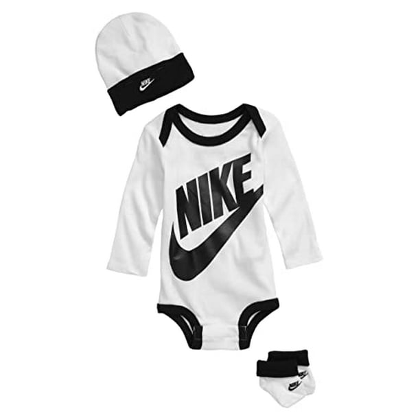 Nike Baby Long Sleeve Bodysuit Hat and Booties 3 Piece Set White MN0134 001 B 6 12 Months Walmart