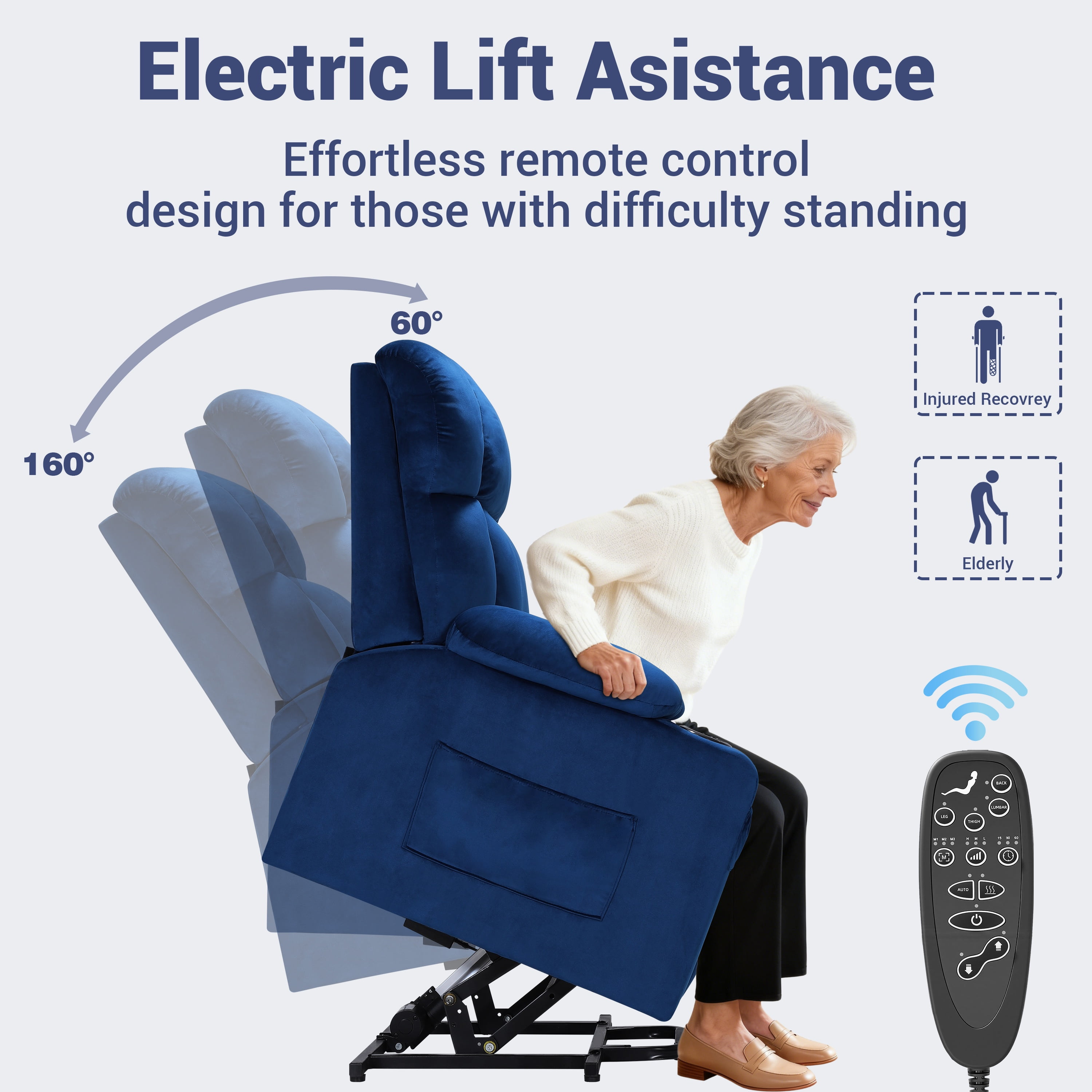 Oversized Power Lift Recliner, LEGAHOME 26in Large Wide Lift Chair for Elderly, Massage Recliner with Heat for Big and Tall Adults, Living Room Recliner Chair with Cup Holders, Blue