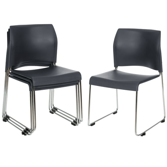 Hampden Furnishings Jody Collection Plastic Stack Chair, Charcoal, Pack of 4