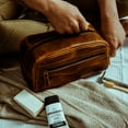 thumbnail image 4 of Leather Toiletry Bag For Men –Travel Bag For Men, Bathroom Organizer, Make Up Dopp Kit Cosmetic Wash Bag Top Grain Leather Toiletry Bag by Jajmo Legacy (Bourbon Brown), 4 of 13