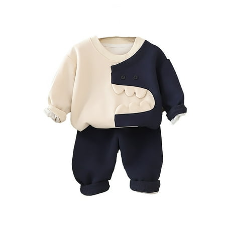 

Xiulive Autumn New Boys Color Matching Cartoon Crew Neck Hoodie Long Sleeved Suit Boys Baby Casual Pants Two Piece Set Kids Classic Fit Clothes set