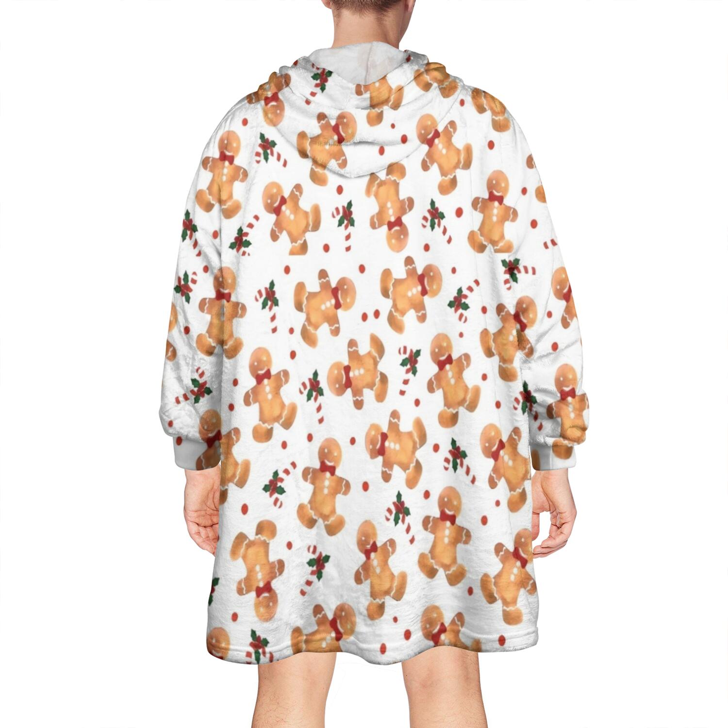 Wearable Oversized Blanket,White Christmas Gingerbread Man Pattern Wearable Blanket Hoodie for Adults,Cozy Hooded Blankets with Super Pockets,Super Warm Fuzzy Pullover for Women & Men