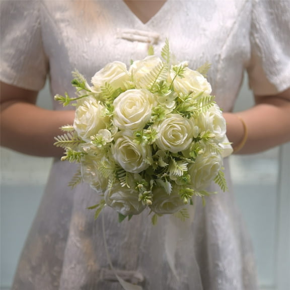 Royal Bridal Wedding Bouquet Round Holding Bouquet Throw Toss Artificial Rose Flower Bunch for Bride Bridesmaid Wedding Quinceanera