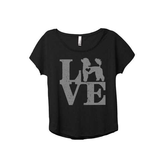 LOVE Poodle Women's Fashion Slouchy Dolman T-Shirt Tee Heather Black Small