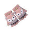thumbnail image 2 of rygai 1 Pair 6-10 Years Boys Girls Gloves Cartoon Fox Half Finger Winter Animal Pattern Stretchy Gloves for School,Pink Fox Pattern, 2 of 8