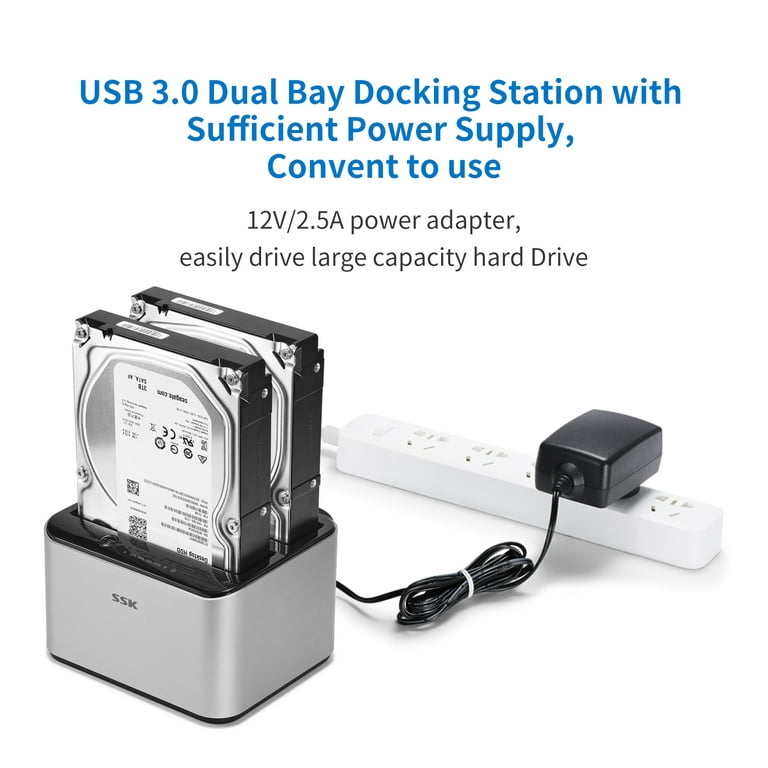 SSK Station d'accueil pour Disque Dur en Aluminium, Lecteur de Caddie de  Disque Dur Externe USB 3.0 vers SATA à Double Baie pour SSD SATA HDD 2,5 et