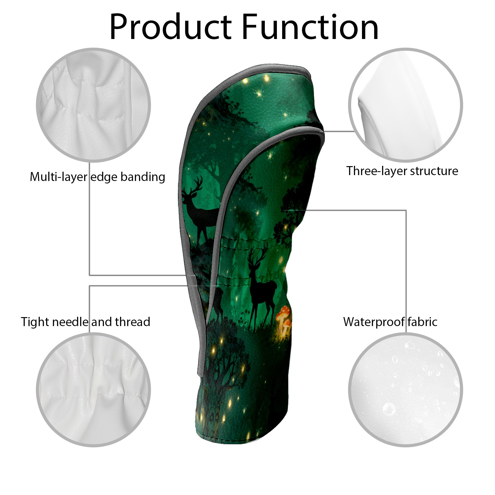 Golf Club Covers, Green DeerForest Premium PU Leather Driver Hybrid Putter Head Covers with Velvet Lining, Waterproof Golf Gifts for Men Women
