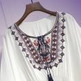 thumbnail image 3 of HomeGardon Women Shirts Summer Clearance! Traditional Mexican Embroidered Peasant Tops for Women, Plus Size Vintage Floral Tunic Shirts Waist Drawstring, Flowers Embroidery Blouses Navy,S-5XL, 3 of 4