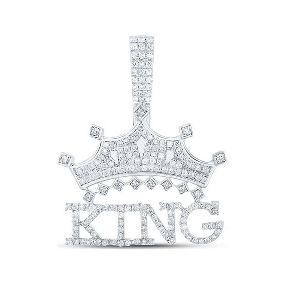 Sterling Silver Mens Round Diamond KING Crown Charm Pendant 7/8 Cttw