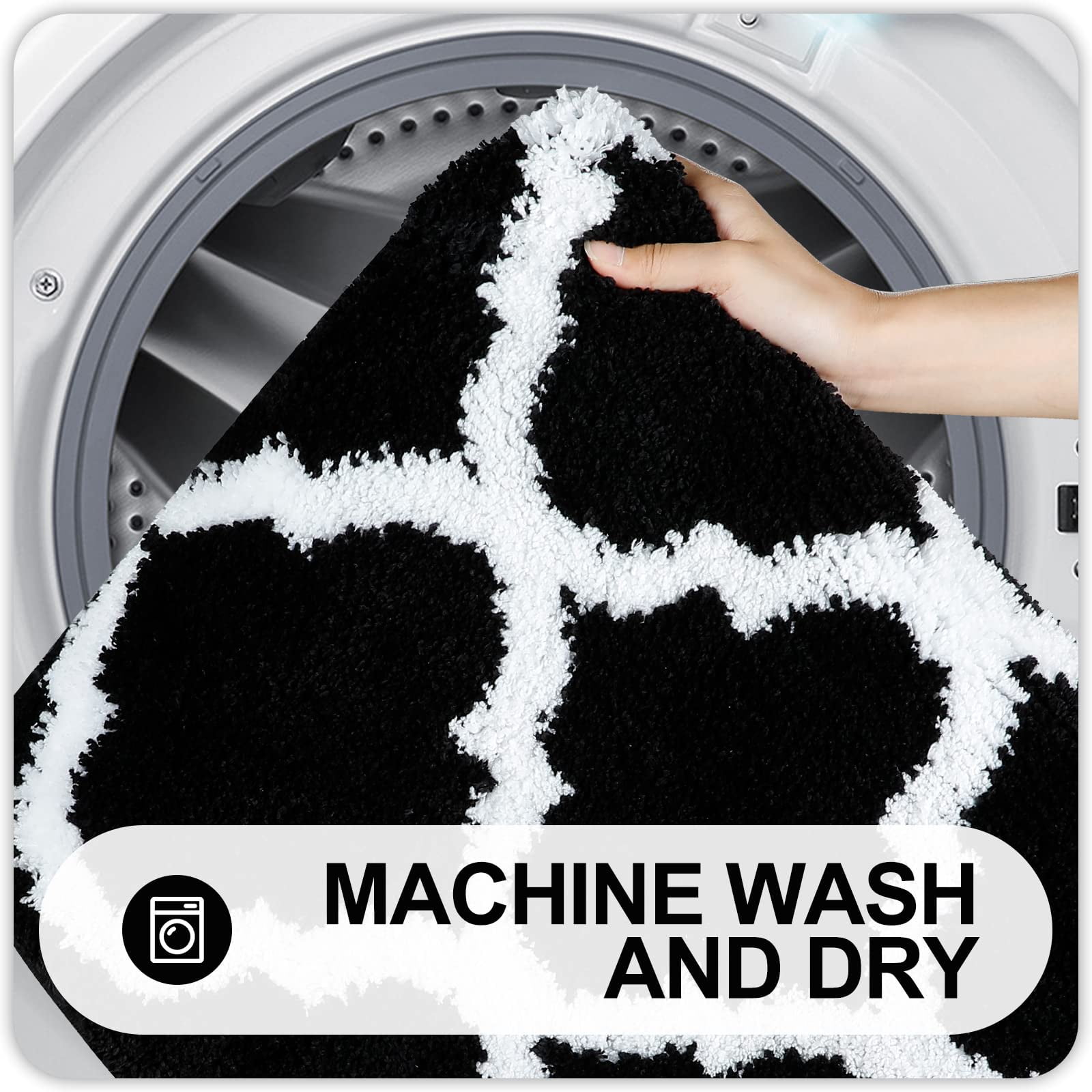 Buganda Microfiber Bathroom Rugs Set 2 Piece,U-Shaped Toilet Rug, Machine Wash Dry, Non-Slip Absorbent Shaggy Bath Mats for Tub, Shower and Bathroom (24"x16"+24"x20", Black)