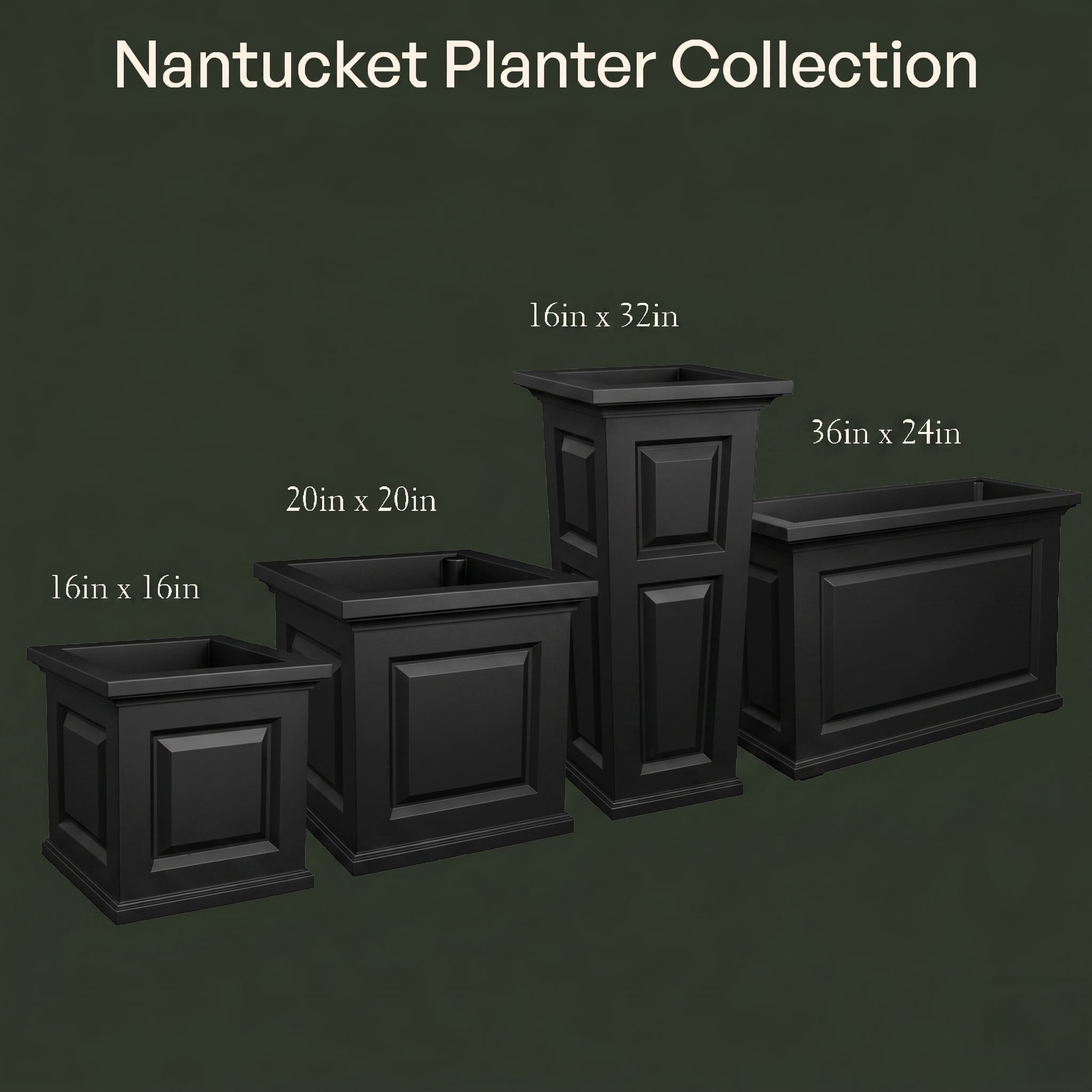 Mayne Nantucket 16" x 16" x 16" Square Black Self Watering Plastic Planter