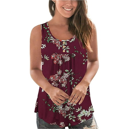 

PIKADINGNIS Womens Flower Floral Printed Loose Casual Boho Buttons Tank Tops for Women Summer Beach Holiday Vest Sleeveless Shirt