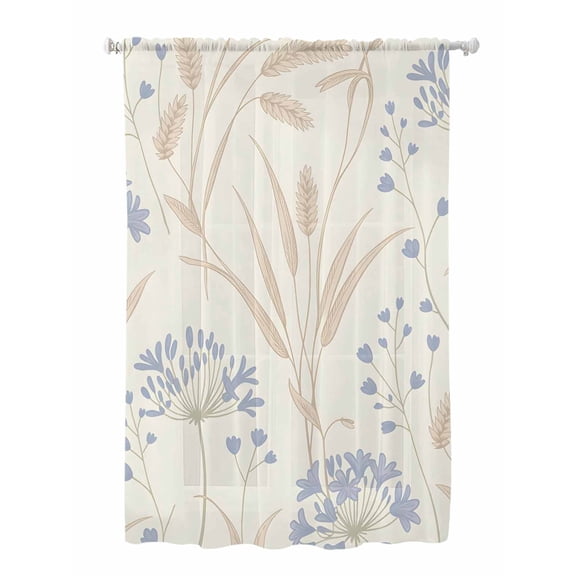 Sheer Curtains 63 Inch Length, Farmhouse Flowers Semi Sheer Curtains Light Filtering Window Treatment, Watercolor Country Botanical Floral Privacy Voile Drapes for Living Room Bedroom 52x63 Inch