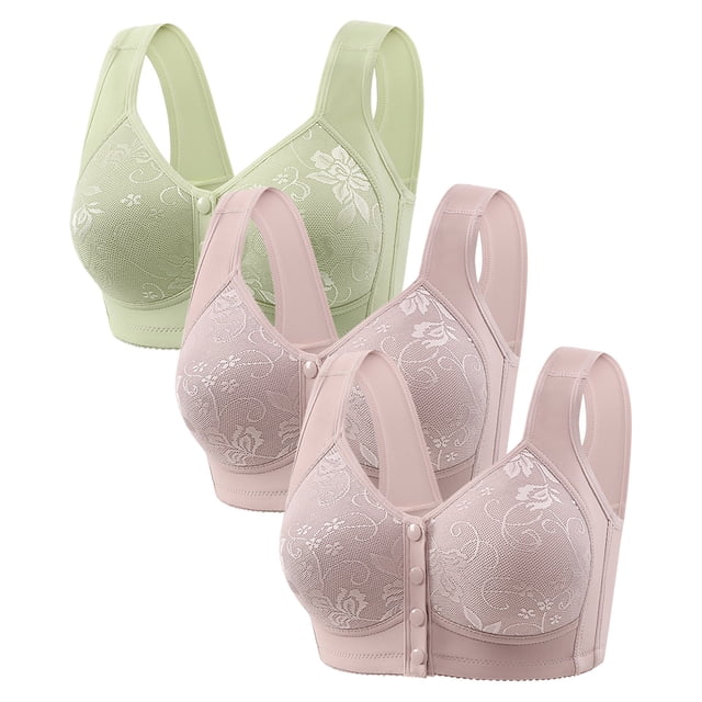 Diufon 3 Pack Wide Strap Bra for Women Everyday Front Closure Wireless Full Coverage Bras Soft Breathable Bra