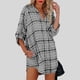 thumbnail image 3 of Camisa a cuadros para mujer, cuello en V, manga larga extragrande, longitud midi, blusa con bloques de color a cuadros para mujer, gris XL, 3 of 6