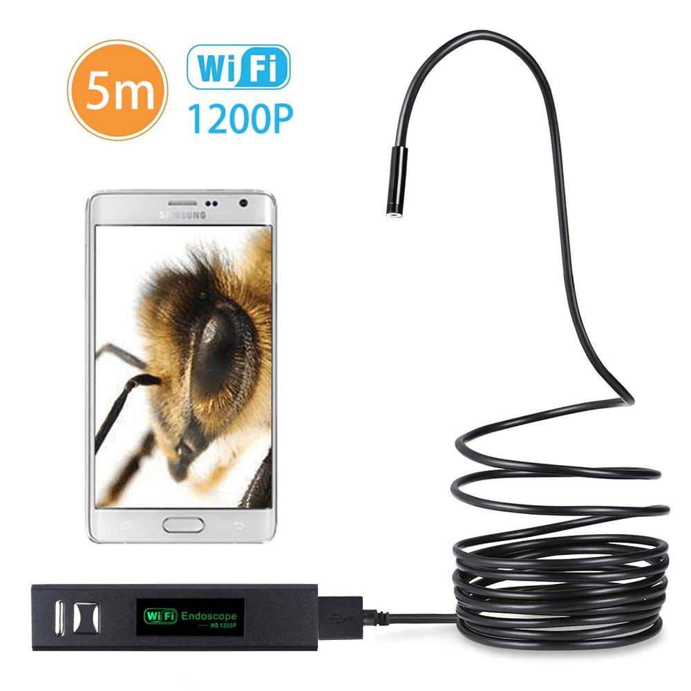 WXJWPZ 1080P WiFi Endoscope Camera for Cars Smartphone Android Apple iOS PC 8mm Lens 2.0 MP Wireless Mini Borescope Rigid Snake Cable 1M 