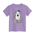thumbnail image 4 of Gubotare Toddler Little Boy Girl Halloween Shirt Kid Pumpkin Face Glow in The Dark Truck Tshirt Short Sleeve Tee Top Halloween Pjs Kids (Purple,2-3 Years), 4 of 5
