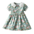 thumbnail image 2 of Elainilye Fashion Toddler Baby Girls Summer Dress Retro Print Puff Sleeve Dress Princess Dress, Sizes 3M-4Y,Green, 2 of 9
