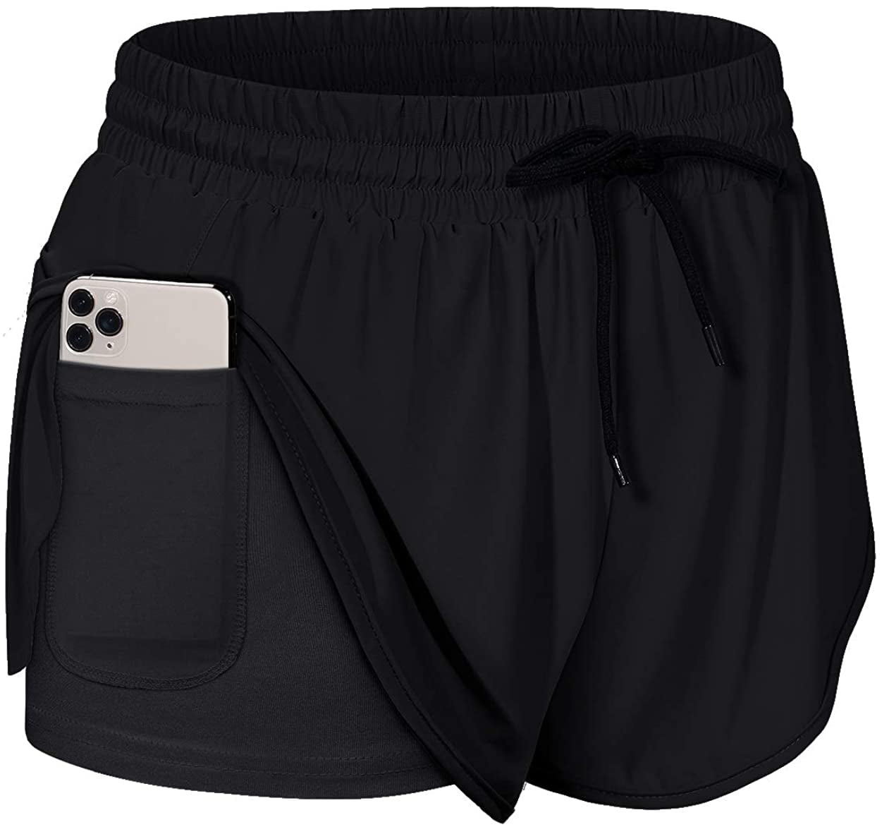 Womens Shorts Gym Shorts With Inner Lining Women Drawstring Waist