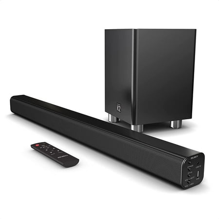 Majority K2 150W Soundbar Surround Sound System - Wireless Subwoofer - Bluetooth - HDMI ARC (CEC) - Large Remote Control - AUX - USB - FM Radio - Optical Input - includes RCA + HDMI cables (Black)