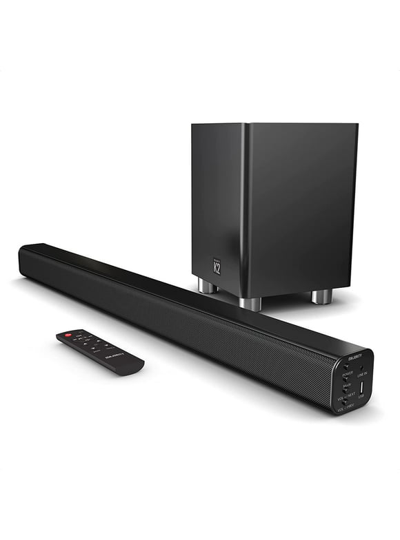 Majority K2 150W Soundbar Surround Sound System - Wireless Subwoofer - Bluetooth - HDMI ARC (CEC) - Large Remote Control - AUX - USB - FM Radio - Optical Input - includes RCA + HDMI cables (Black)