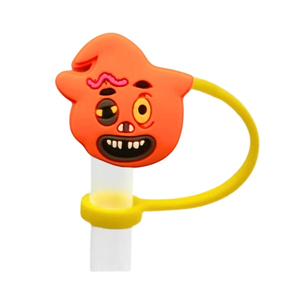 10Pcs Halloween Pumpkin Silicone Straw Toppers, Reusable Straw Covers with Cute Face Designs, Dustproof Drink Accessories for Tumblers Cups, Party Favors Decorations