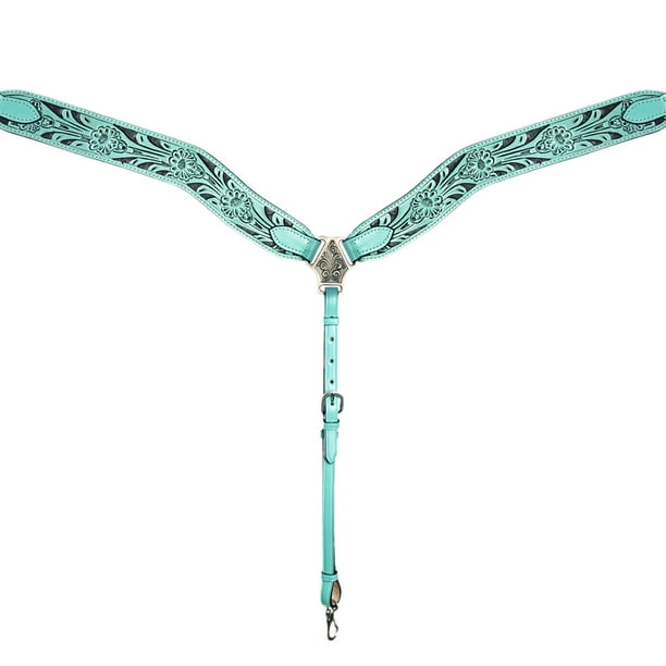 59FM HILASON Western Horse Leather Turquise Breast Collar Black Inlay