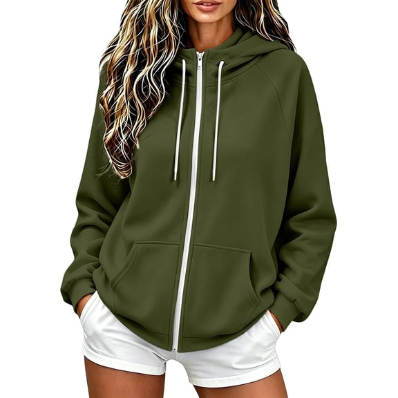Vivianyo HD Women's Full Zip Fleece-lined Hooded Sweatshirt, Long Sleeve Drawstring Outerwear for Women, Fall Winter Casual Hoodie with Pockets for Errands and Outdoor Walks, Sizes S-3XL