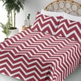 thumbnail image 3 of Chevron Sheet Set, Abstract Zigzag Pattern Modern Geometric Orderly Repeated Pattern, Fitted & Flat Sheet with Pillowcase Bedding Accent 4 Pcs Set, Full, White Dark Pink and Black, by Ambesonne, 3 of 5