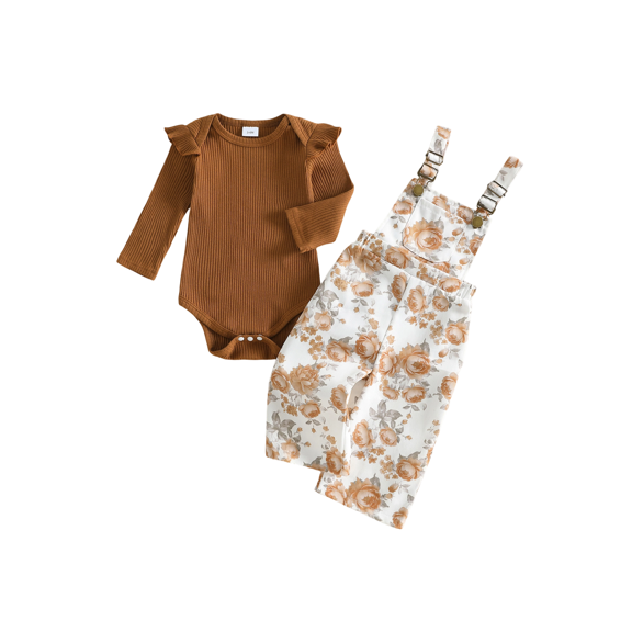 RUINIXCW Baby Girl Outfit, Long Sleeve Romper with Floral Overall Pants Fall Outfit Clothing Set