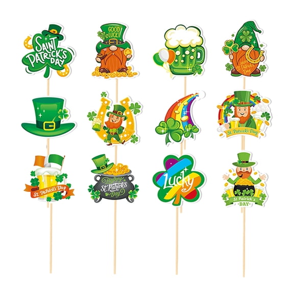 LEORX St Patrick's Day Cake Toppers Assorted Color Paper for Party Decor 12Pcs