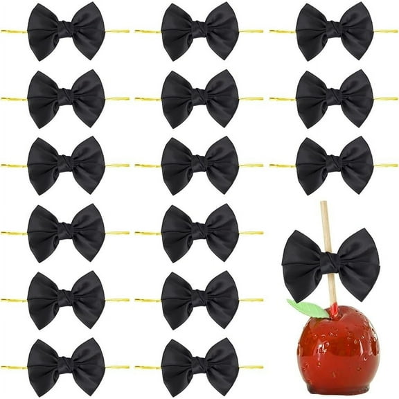 50 pcs Black Twist Tie Bows with Wire Twist Ties Ribbon Bowknot Premade Bows Black Pretied Bows DIY