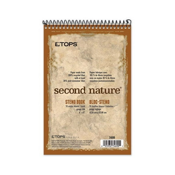 Second Nature Recycled Notepads, Gregg Rule, Brown Cover, 70 White 6 X 9 Sheets | Bundle of 2 Each