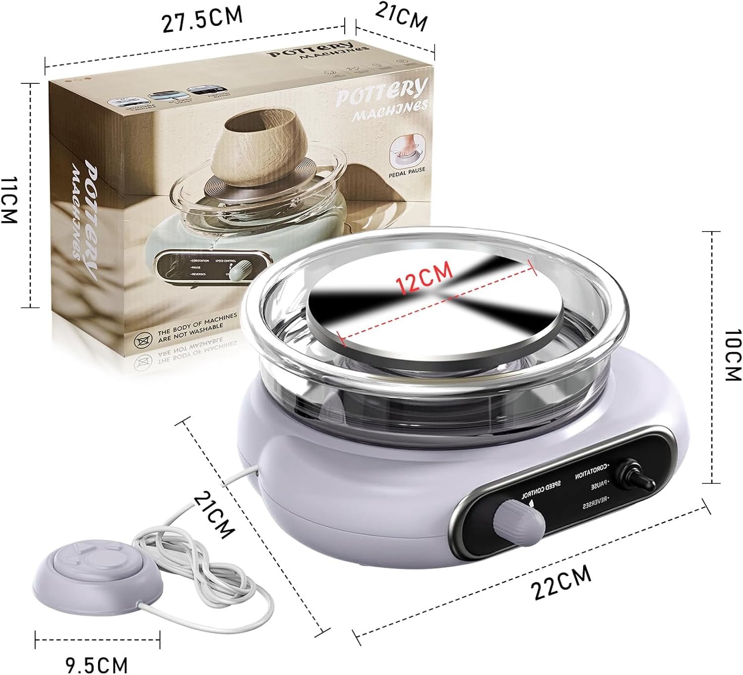 Mini Pottery Wheel - 4.7Inch Rotating Electric Pottery Wheel, Pottery Wheel for Adults,Comes with 8Plastic Tools and 6Clay Sets,Suitable for Kids,Teenagers and Adults Beginners Craft Clay Kit