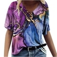 thumbnail image 2 of Mode Femmes Impression Décontractée V-Cou Manches Courtes T-shirt en Vrac Tops Marbre Impression Femmes Tops Gradient Couleur Femmes Tops, 2 of 4