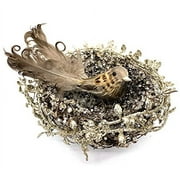 THE JOY TREE Bird Nest + Bird Clip Ornament for Christmas Tree, Centerpiece, Holiday Decor- 6inch , Brown