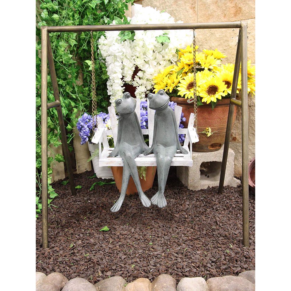 Ebros Gift 27.5" Tall Aluminum Metal Whimsical Love is in The Air Frog Couple Sitting On Porch