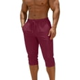 thumbnail image 7 of UAMVSH Men's Linen Capri Pants Side Split Summer Beach Yoga 3/4 Shorts Elastic Waist Drawstring Below Knee Casual Shorts with Pockets, 7 of 7