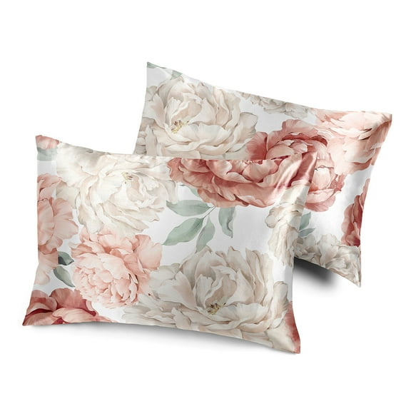 Sweet Jojo Designs Peony Floral Garden Pink Ivory Decorative Satin Pillowcases