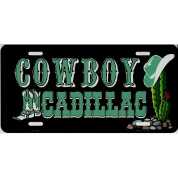 Cowboy Cadillac Metal License Plate