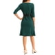 thumbnail image 3 of Vestido de oficina para mujeres Inspire Chic, con cuello cuadrado, hasta la rodilla, con cinturón, color verde oscuro-1, 3 of 6