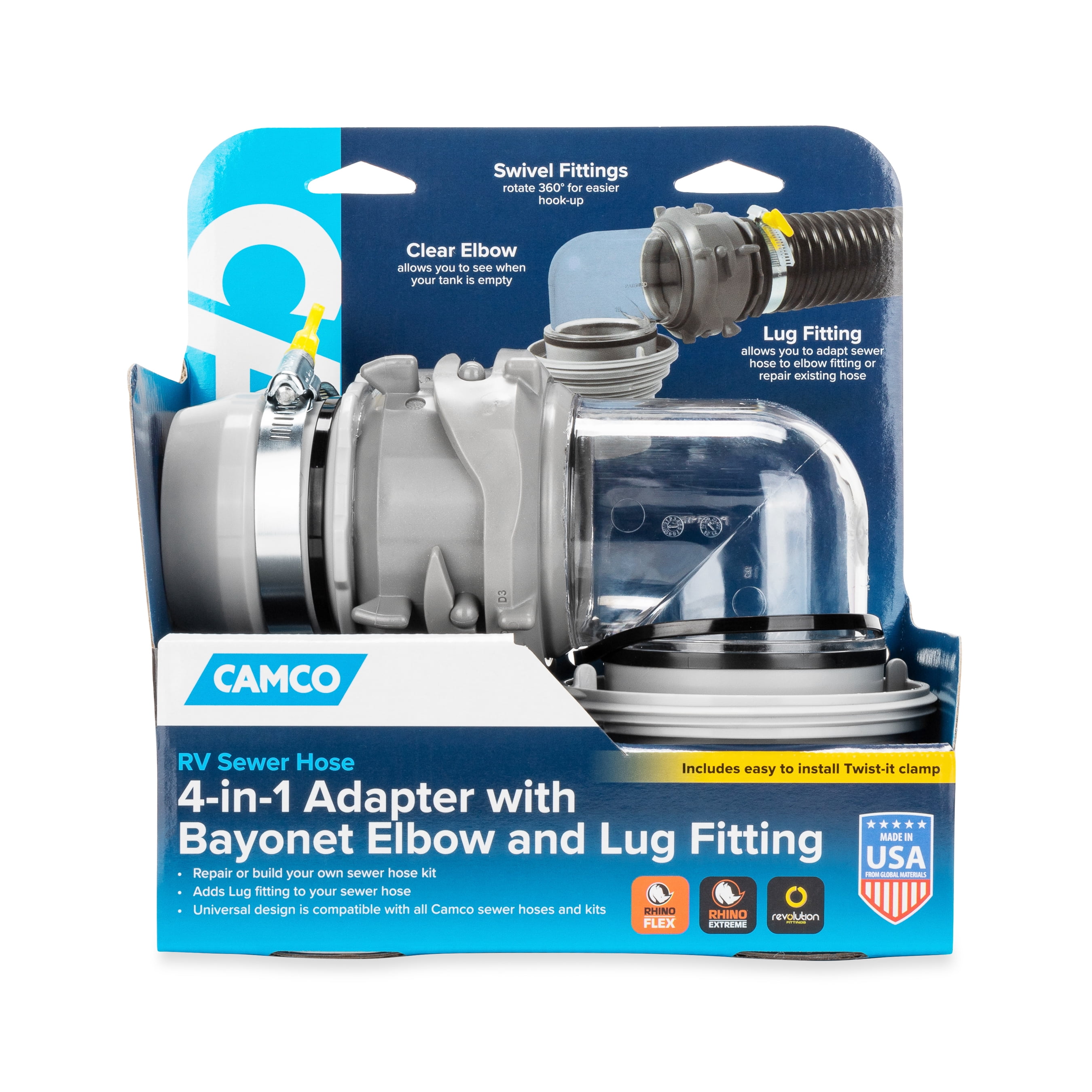 Camco RV Straight Hose Adapter and Easy Slip 4-in-1 Elbow Kit (39214)