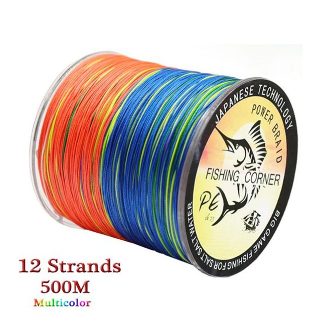 12 Strands Braided Fishing Line 300mm 500m PE Multifilament Multicolor Line Super Strong Japan Fish Line Saltwater Fishing Wire 12Strands 500m Multi 5-0.385mm-70LB